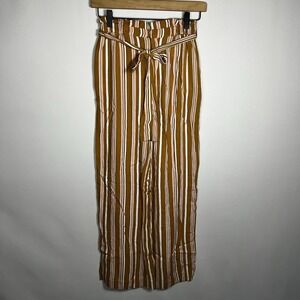 Forever 21 Pants Women Size XS‎ Stripe Belted Elastic Waist Wide Leg Zip Fly